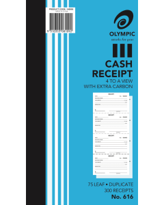 Olympic Carbon Duplicate Cash Receipt Book No. 616 254x135 75 Leaf 