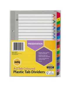 Marbig Dividers A-Z Tab Manilla Reinforced A5 Colours - 5 pack
