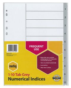 Marbig Dividers 1-10 Tab PP A4 Grey - pack of 10