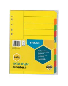 Marbig A4 Manilla Indices and Dividers 10 Tab Brights - 5 packs