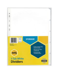 Marbig A4 Indices and Dividers 5 Tab Manilla White - 10 packs