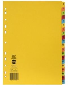 Marbig Dividers 1-20 Tab Manilla A4 Brights - pack of 5