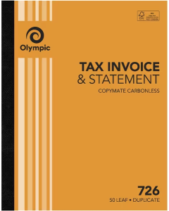 Olympic Carbonless Duplicate invoice/Statment Book No. 726 250x200 50 Leaf (Min Order Qty 2)