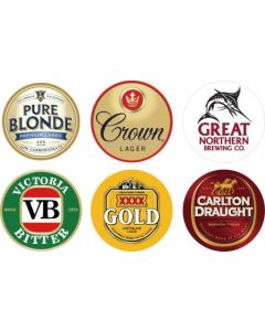 Aussie Beers Coasters Assorted Set of 6