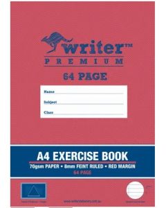 Writer A4 Premium 64 Page 8mm Ruled Exercise Book 297x210mm- pack of 5