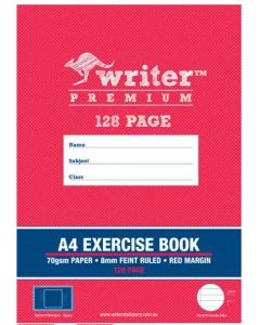 Writer A4 Premium 128 Page 8mm Ruled Exercise Book 297x210mm-Pack of 5