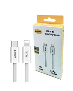 1M BoostUp White Lightning to USB-C PD High Density Braided Fast Charging Cable USP