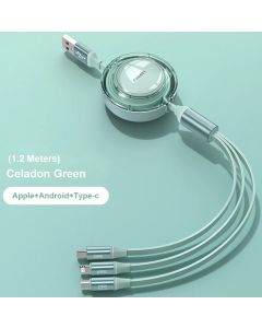Data cable 3 in 1 Retractable 1.2m (Green) Pisen Quick series (Min Order Qty: 2)