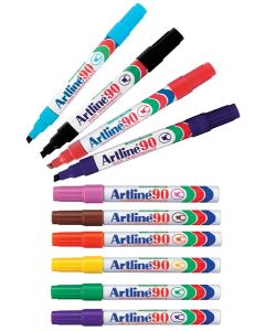 Artline 90 Permanent Marker 0.5mm Chisel Nib Assorted Box 12 (Min Ord Qty 1)