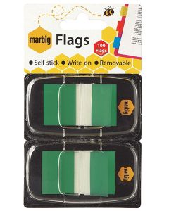 Marbig Flags 25mm x 44mm  Green 2 pack (Min Ord Qty 2)