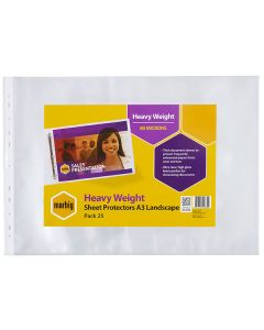 Marbig A3 Landscape Sheet Protectors Heavyweight Pack of 25 (Min Ord Qty 1) ***Special Order Item***