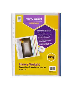 Marbig A4 Expanding Sheet Protectors Heavyweight Pack of 10 (Order in Multiples of 10) ***Special Order Item***