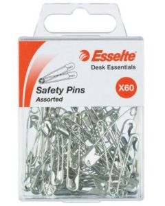 Esselte Safety Pins Box 60 Assorted Sizes Silver (Min Order Qty 2) 