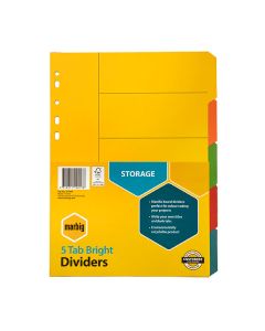 Marbig A4 indices and Dividers 5 Tab Manilla Brights (Min Order Qty 2)