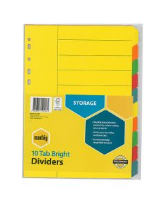 Marbig A4 Manilla Indices and Dividers 10 Tab Brights (Order in Multiples of 2)