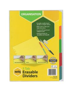 Marbig A4 Indices and Dividers 5 Tab Erasable Manilla (Order in Multiples of 10)