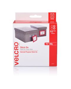 Velcro Stick on Spots HOOK and LOOP 22mm 62 Spots White Dispenser (Min Ord Qty 1) 