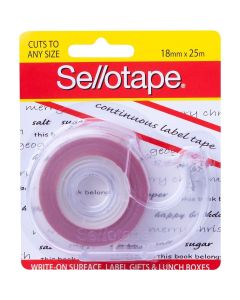 Sellotape Label Tape Red & White 18mm x 25m Dispenser (Min Order Qty: 6)
