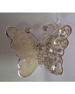Wedding Bridal Charm, Silver Half Enamel Diamante Butterfly