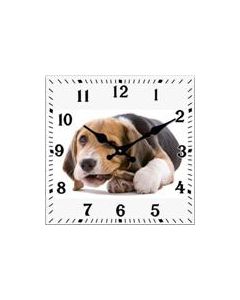 Glass Clock 15x15cm Square Puppy (Min Order Qty 1)