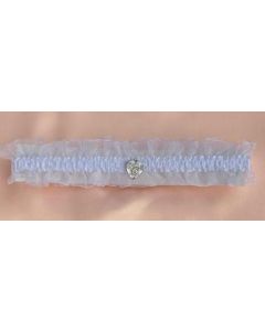 Sheer Garter White Silver Heart & Diamantes (Min Order Qty 2)