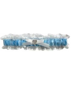White Lace and Blue Ribbon Bridal Garter with Center Heart