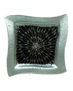 Hand Painted Glass Plate Black & Silver Swirl 30x30cm (Min Order Qty 2)