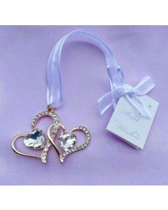 Bridal Two Gold Joined Hearts with Heart Shapes Gems Wedding Charm