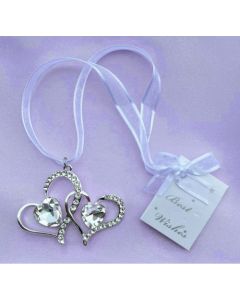 Bridal Two Silver Joined Hearts with Heart Shapes Gems Wedding Charm