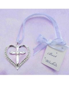 Wedding Keepsake Bridal Charm - Silver Heart & Cross  (Min Order Qty: 2)
