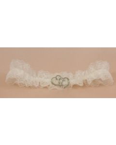 Lace Garter White Double Silver Heart (Min Order Qty 2)
