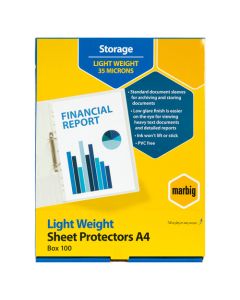 Marbig A4 Sheet Protectors Lightweight Box of 100 (Order in Multiples of 2)