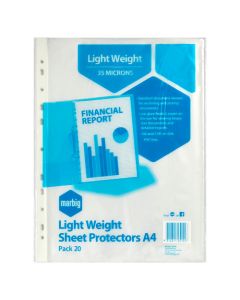 Marbig A4 Sheet Protectors Lightweight Pack of 20 (Min Order Qty 2)