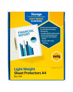 Marbig A4 Sheet Protectors Lightweight Box of 300 (Order in Multiples of 2)