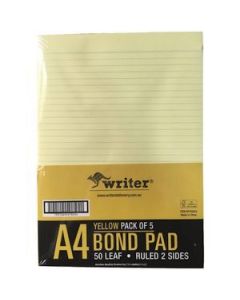 Bond Pad A4 50 Leaf Ruled 2 Sides Yellow (Min Order Qty 2)