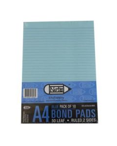 Bond Pad A4 50 Leaf Ruled 2 Sides Blue (Min Order Qty 2)