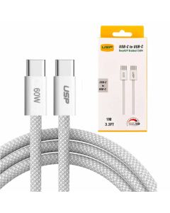 1M BoostUp White USB-C to USB-C PD 60W High Density Braided Fast Charging Cable  USP Compatible for iPhone 15 Series 