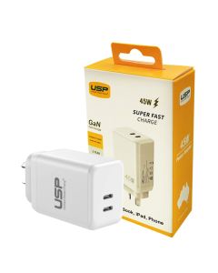 45W GaN Power Adaptor Dual USB-C PD-White 