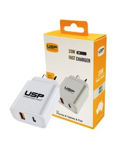 20W QC3.0 Dual Port USB-A USB-C PD Fast Wall Charger USP (Min Order Qty 3)