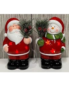 Christmas - Santa & Snowman with LED Lights 13cm