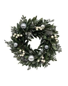Christmas Med. 32cm Wreath Silver Bauble (Pre-Order for October Delivery)