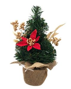 Christmas Table Tree 30cm Gold / Red Poinsettia (Pre-Order for October Delivery)