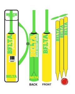 Beach Cricket Set Wood Bat, Stumps & Ball Size 3 Green & Gold 