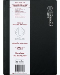 Upward 2025 B5 Day to Page Standard Portrait Diary Black
