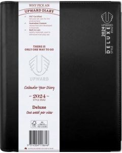 Upward 2024 B5 Week to View Deluxe Vertical Portrait Diary Black (Min Order Qty 5) 