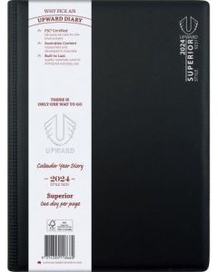 Upward 2024 A4 Day to Page Superior Diary Black (Min Order Qty 5)