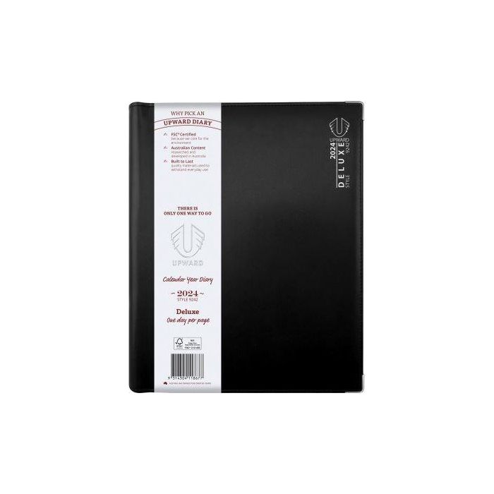 Upward 2024 A4 Day to Page Deluxe Diary Black (Min Order Qty 5)